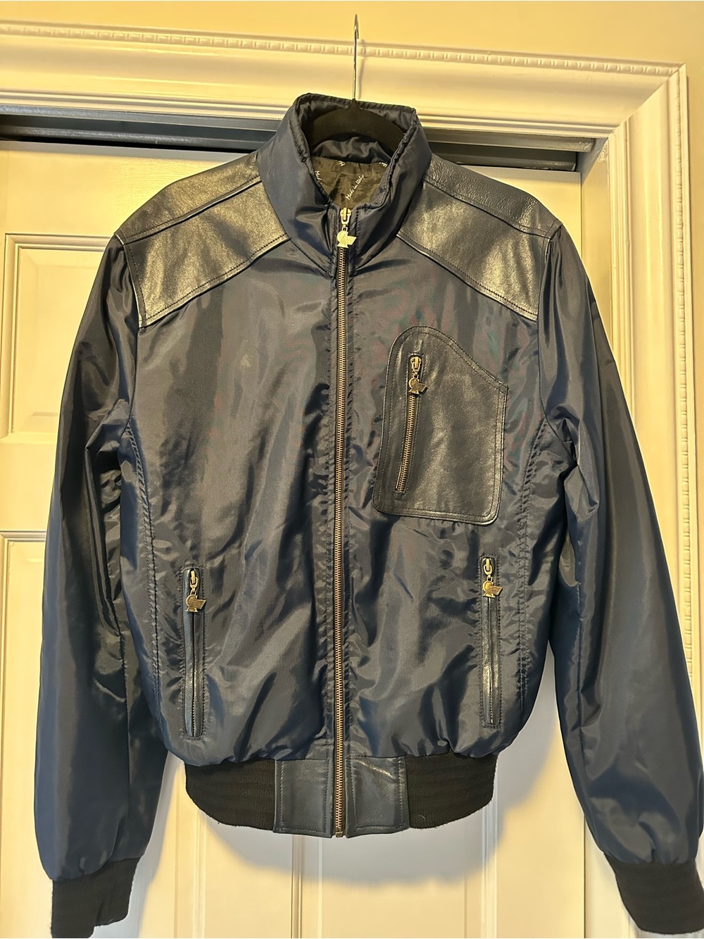 Made in Italy 🇮🇹 Men's Navy Bomber Jacket with leather Trim